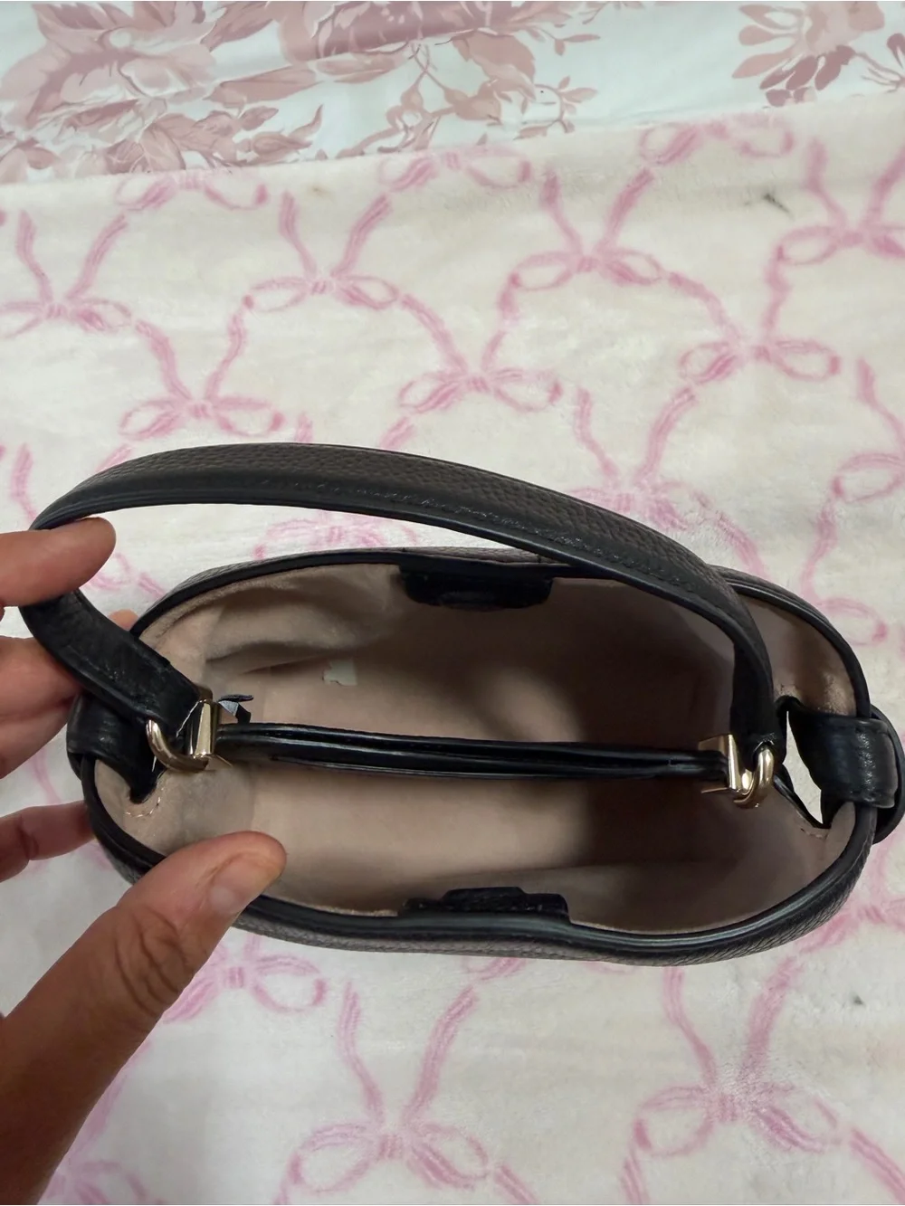 kate spade Black Pebbled Leather Shoulder Bag with Gold Logo